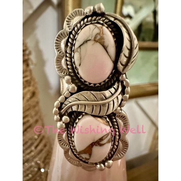 WOW! Large Angel Dahlia Two Stone Sterling Silver Ring Size Adjustable 6-10 - Picture 2 of 4